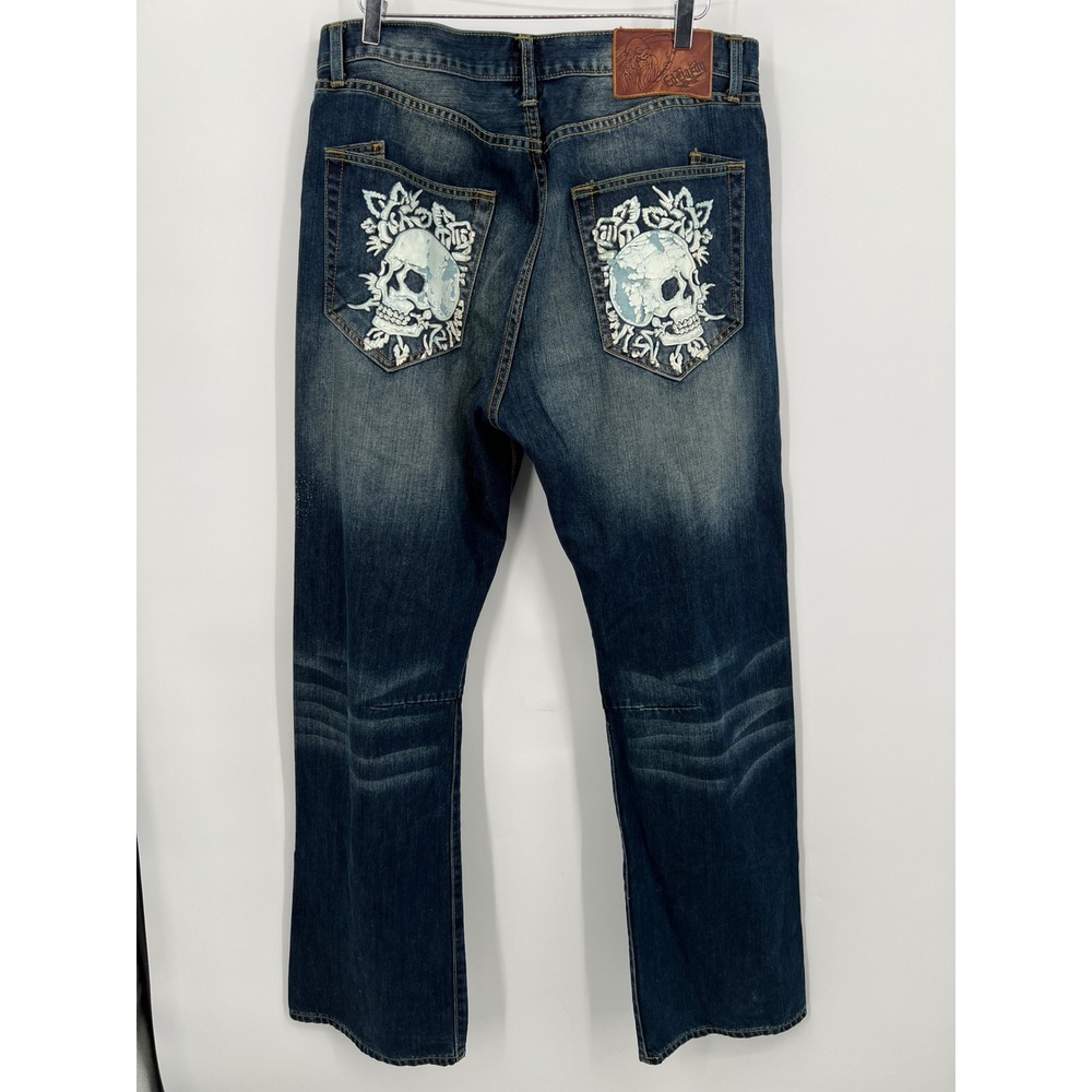 Men's Ed Hardy Jeans 100% Cotton‎ Distressed Ripped Skull Pockets Tattoo Size 38